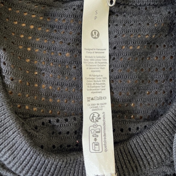 Lululemon Pointelle Knit Cotton Sweater Small Black NWT Open Weave Crewneck - Picture 5 of 9